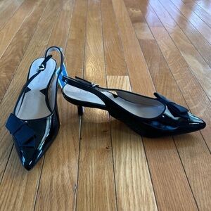 New NWT Adrienne Vittadini Black Slingback With Bow Kitten Heels Shoes Sz 8.5